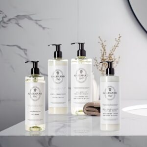 Gamme 1747 de la Parfumerie grassoise Galimard : gel lavant, gel douche, shampoing, conditionner