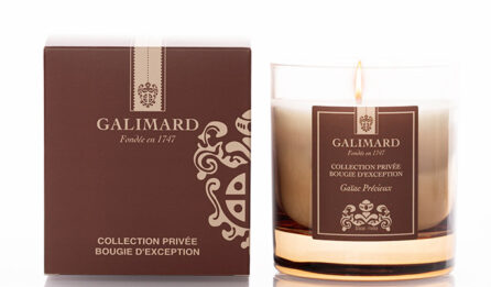 Bougie Gaïac Précieux Collection Privée Galimard : packaging et bougie