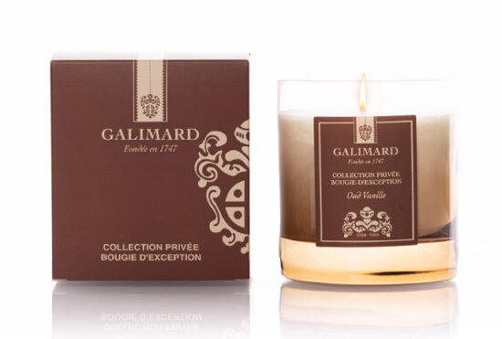 Bougie Gaïac Précieux Collection Privée Galimard : packaging et bougie