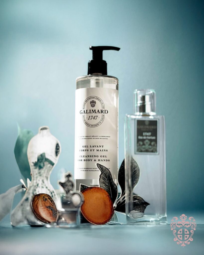Gel lavant corps et main de la gamme cosmétique 1747 de la Maison de Parfums Galimard